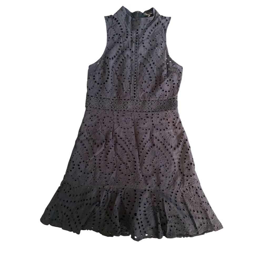 Women's M Cotton Eyelet Ruffle Hem Dress Knee Length Summer